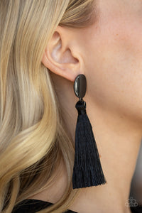 Black,Earrings Fringe,Earrings Post,Earrings Tassel,Va Va PLUME Black ✧ Tassel Post Earrings