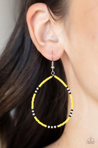Black,Earrings Fish Hook,Earrings Seed Bead,Yellow,Keep Up The Good BEADWORK Yellow ✧ Seed Bead Earrings