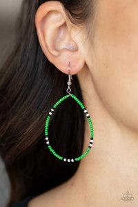 Black,Earrings Fish Hook,Earrings Seed Bead,Green,White,Keep Up The Good BEADWORK Green ✧ Seed Bead Earrings