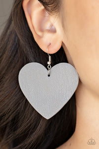 Earrings Fish Hook,Earrings Leather,Gray,Hearts,Leather,Valentine's Day,Country Crush Silver ✧ Leather Earrings