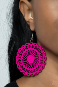 Earrings Fish Hook,Earrings Wooden,Pink,Wooden,Island Sun Pink ✧ Wood Earrings