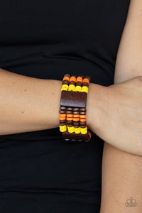 Bracelet Stretchy,Bracelet Wooden,Brown,Multi-Colored,Orange,Wooden,Yellow,Aruba Attire Multi ✧ Wood Stretch Bracelet