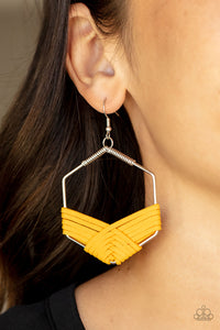 Earrings Fish Hook,Suede,Yellow,Suede Solstice Yellow ✧ Hexagon Earrings