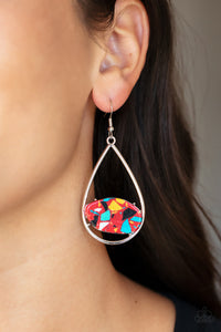 Earrings Fish Hook,Multi-Colored,Red,Tropical Terrazzo Red ✧ Earrings