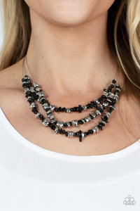 Black,Necklace Short,Silver,Placid Pebbles Black ✧ Necklace