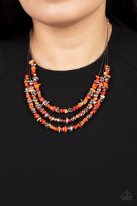 Multi-Colored,Necklace Short,Orange,Silver,Placid Pebbles Orange ✧ Necklace