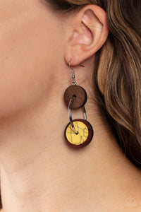 Brown,Earrings Fish Hook,Earrings Wooden,Wooden,Yellow,Artisanal Aesthetic Yellow ✧ Wood Earrings