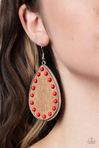 Earrings Fish Hook,Earrings Wooden,Red,Wooden,Rustic Refuge Red ✧ Wood Earrings