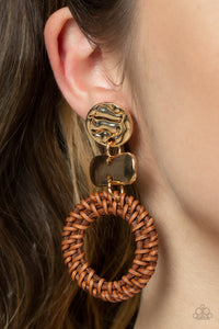 Brown,Earrings Post,Gold,Woven Whimsicality Gold ✧ Wicker Post Earrings