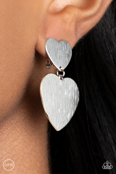 Paparazzi silver heart deals earrings