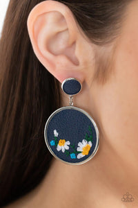 Blue,Earrings Post,Embroidered Gardens Blue ✧ Post Earrings