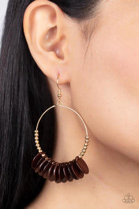 Brown,Earrings Fish Hook,Earrings Wooden,Gold,Wooden,Caribbean Cocktail Brown ✧ Wood Earrings