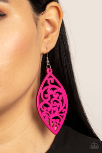 Earrings Fish Hook,Earrings Wooden,Pink,Wooden,Coral Garden Pink ✧ Wood Earrings