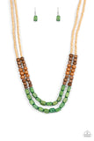 Bermuda Bellhop Green ✧ Wood Bead Necklace Long