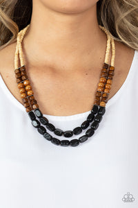 Black,Brown,Multi-Colored,Necklace Short,Necklace Wooden,White,Wooden,Bermuda Bellhop Black ✧ Wood Necklace