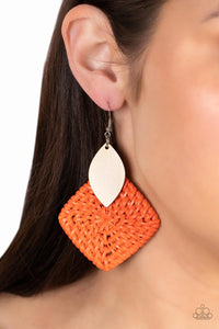 Earrings Fish Hook,Earrings Wooden,Orange,Wooden,Sabbatical WEAVE Orange ✧ Wood Wicker Earrings
