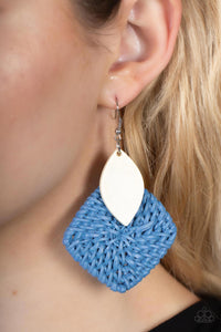 Blue,Earrings Fish Hook,Earrings Macramé,Macramé,Sabbatical WEAVE Blue ✧ Wood Wicker Earrings