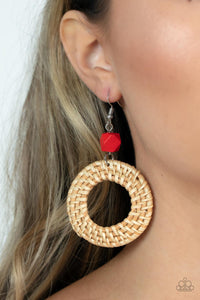 Brown,Earrings Fish Hook,Earrings Wooden,Red,Wooden,Wildly Wicker Red ✧ Wicker Wood Earrings
