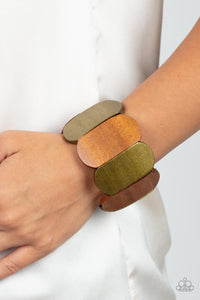 Bracelet Stretchy,Bracelet Wooden,Brass,Wooden,Natural Nirvana Brass ✧ Wood Stretch Bracelet