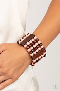 Bracelet Stretchy,Bracelet Wooden,Brown,Light Pink,Pink,Wooden,Island Soul Pink ✧ Wood Stretch Bracelet