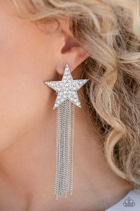 4thofJuly,Earrings Post,Holiday,Silver,Stars,White,Superstar Solo White ✧ Star Post Earrings