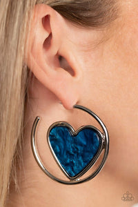 Blue,Earrings Hoop,Hearts,Silver,Valentine's Day,Smitten with You Blue ✧ Heart Hoop Earrings