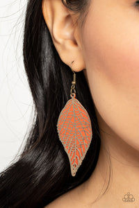 Brass,Earrings Fish Hook,Orange,Leafy Luxury Orange ✧ Earrings