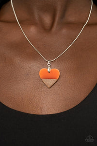 Hearts,Necklace Acrylic,Necklace Short,Necklace Wooden,Orange,Wooden,You Complete Me Orange ✧ Acrylic Wood Accent Necklace