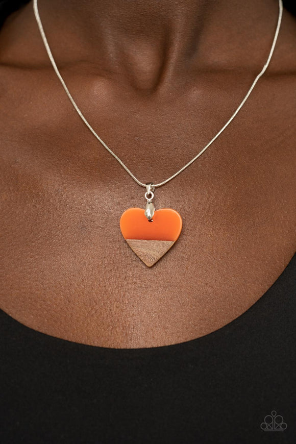 You Complete Me Orange ✧ Acrylic Wood Accent Necklace Short