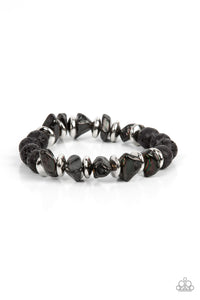 Black,Bracelet Stretchy,Lava Stone,Oil Spill,Silver,Volcanic Vacay Silver ✧ Oil Spill Lava Rock Bracelet