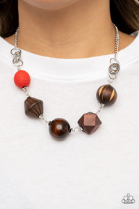 Brown,Necklace Short,Necklace Wooden,Red,Wooden,Eco Extravaganza Red ✧ Wood Necklace