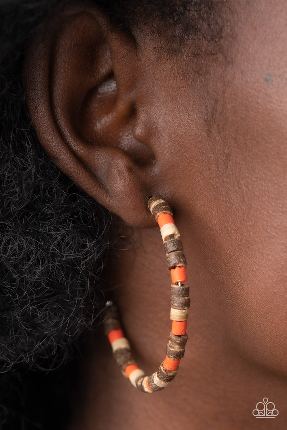 Effortlessly Earthy Orange ✧ Wood Bead Hoop Earrings