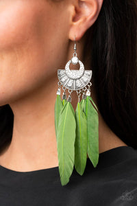 Earrings Feather,Earrings Fish Hook,Green,Plume Paradise Green ✧ Feather Earrings