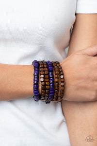 Bracelet Stretchy,Bracelet Wooden,Brown,Purple,Wooden,Fiji Fiesta Purple ✧ Wood Stretch Bracelet