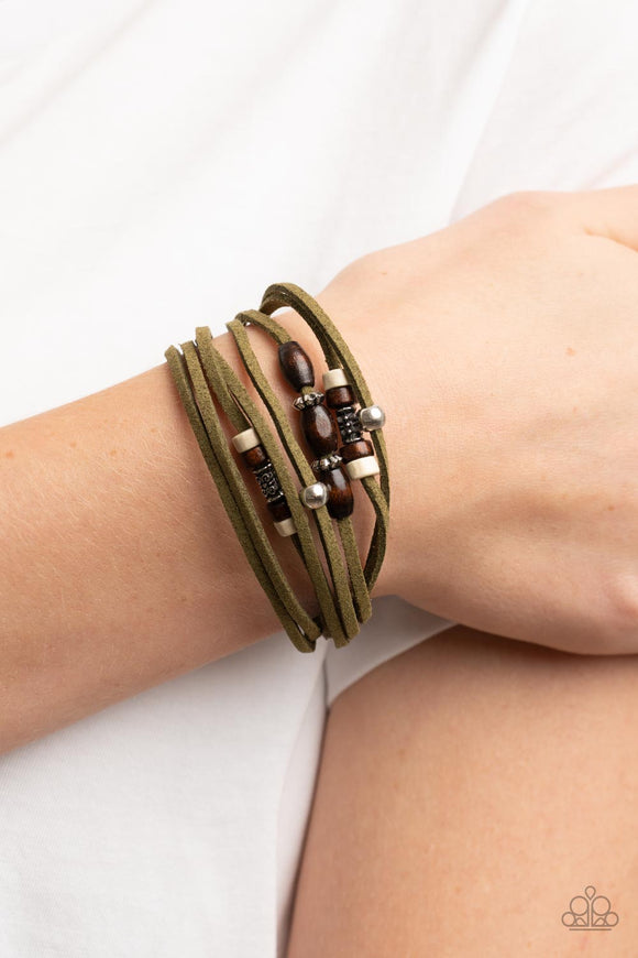 Have a WANDER-ful Day Green ✧ Wood Bead Urban Bracelet
