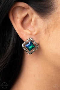 Blue,Earrings Clip-On,Green,Iridescent,UV Shimmer,Cosmic Catwalk Green ✧ Iridescent Clip-On Earrings