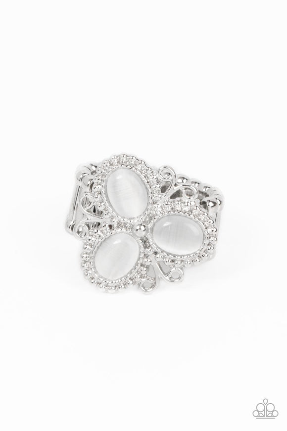 Bewitched Blossoms White ✧ Cat's Eye Ring Wide Back Ring