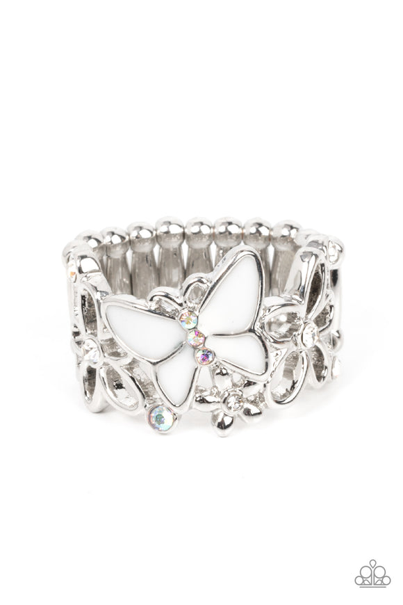 All FLUTTERED Up White ✧ Butterfly Iridescent Ring