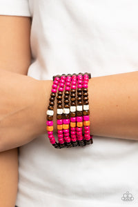 Bracelet Stretchy,Bracelet Wooden,Brown,Orange,Pink,White,Wooden,Dive into Maldives Pink ✧ Wood Stretch Bracelet