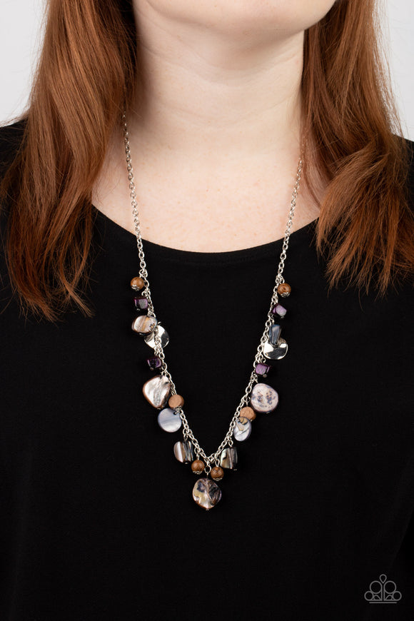 Caribbean Charisma Purple ✧ Wood Bead Iridescent Shell Necklace