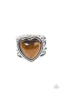 Brown,Hearts,Ring Wide Back,Tiger's Eye,Valentine's Day,Stone Age Admirer Brown ✧ Tiger's Eye Heart Ring