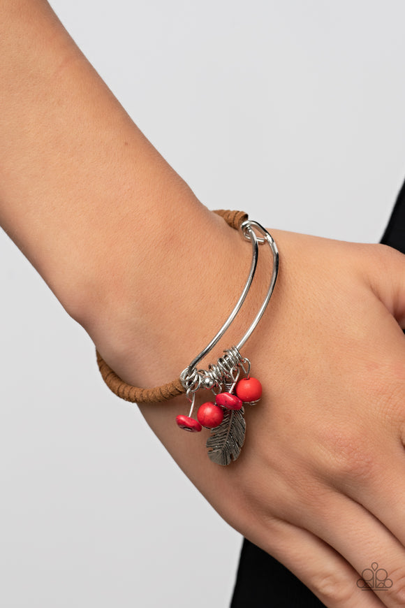 Running a-FOWL Red ✧ Bangle Like Feather Charm Bracelet