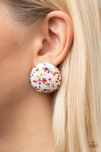 Earrings Post,Multi-Colored,White,Kaleidoscope Sky White ✧ Seed Bead Post Earrings
