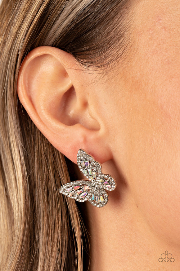 S925 Silver Needle Hollow Metal Zircon Butterfly Earrings Fashion Versatile  Women's Silver Needle Earrings Exaggerated Earrings
