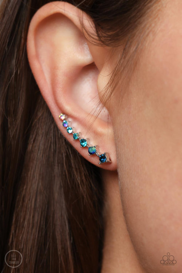 STARLIGHT Show Blue ✧ Iridescent Ear Crawler Post Earrings Ear Crawler Post Earrings