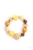 Happily Homespun Yellow ✧ Rattan Wood Bead Stretch Bracelet