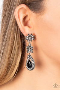 Black,Earrings Post,Silver,Floral Fantasy Black ✧ Post Earrings