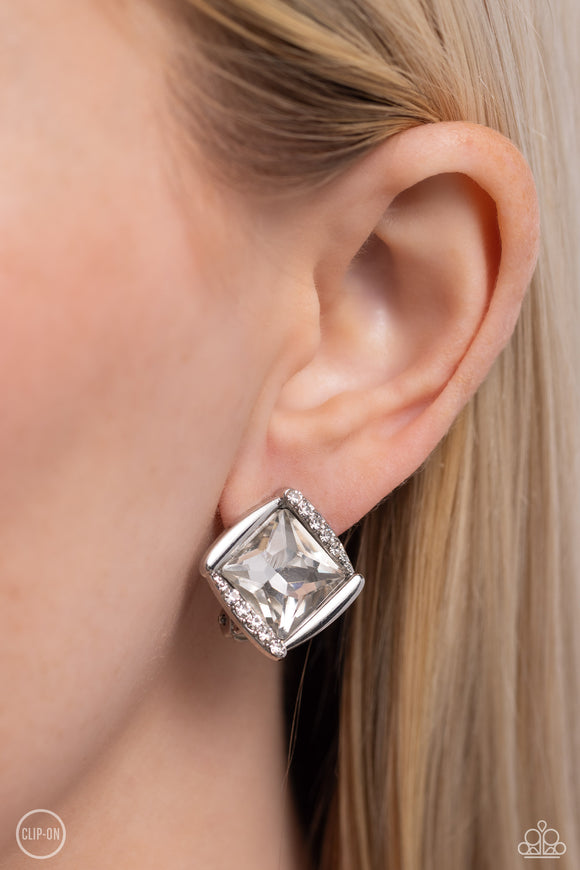 Sparkle Squared White ✧ Clip-On Earrings