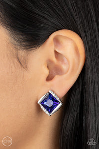 Blue,Earrings Clip-On,Sparkle Squared Blue ✧ Clip-On Earrings