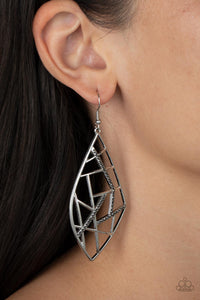 Earrings Fish Hook,Hematite,Silver,Geo Grid Silver ✧ Hematite Earrings